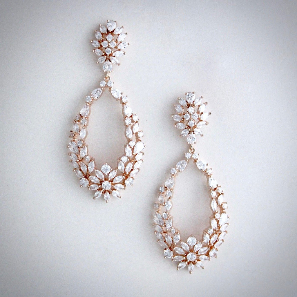 Wedding Jewelry - Cubic Zirconia Bridal Earrings - Available in Silver and Rose Gold