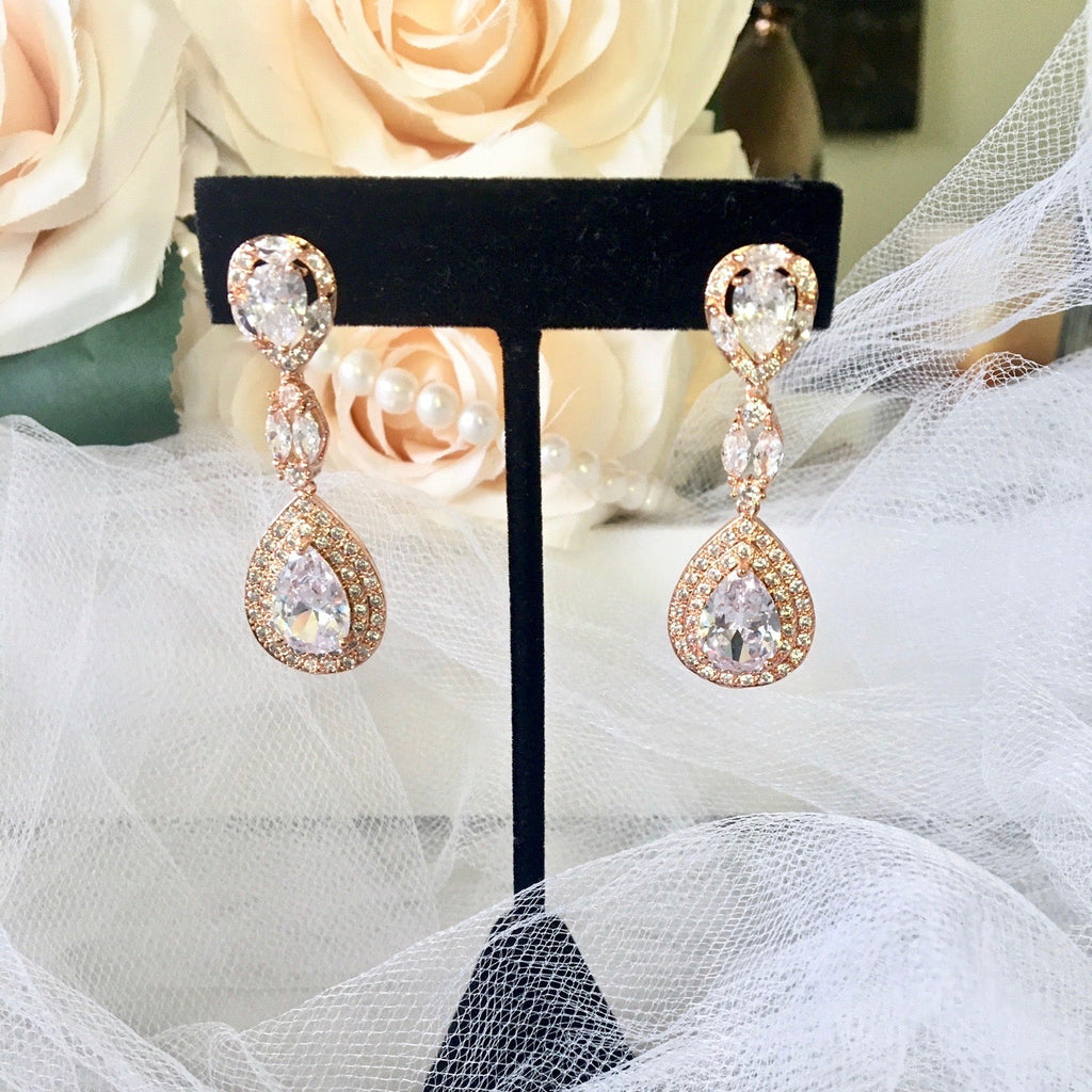 Wedding Jewelry - Cubic Zirconia Bridal Earrings - Available in Silver, Rose Gold and Yellow Gold