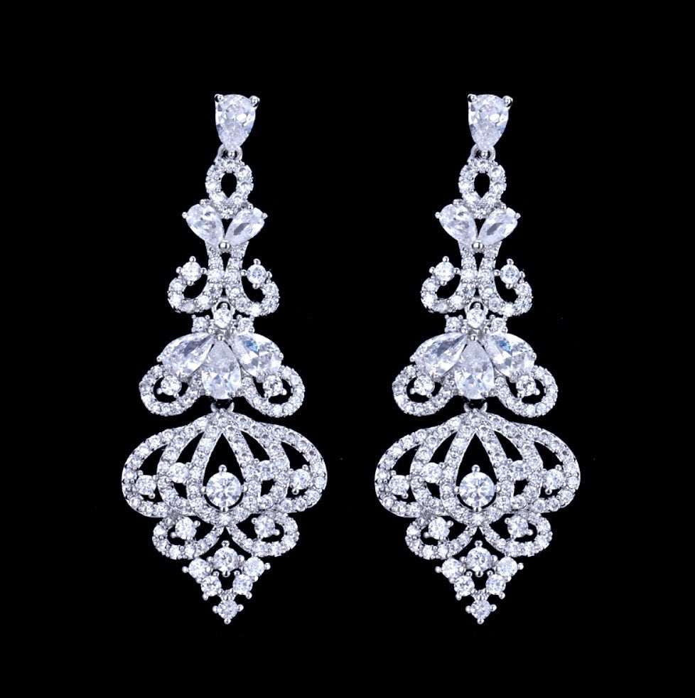 Wedding Jewelry - Cubic Zirconia Bridal Earrings - Available in Rose Gold, Silver and Yellow Gold