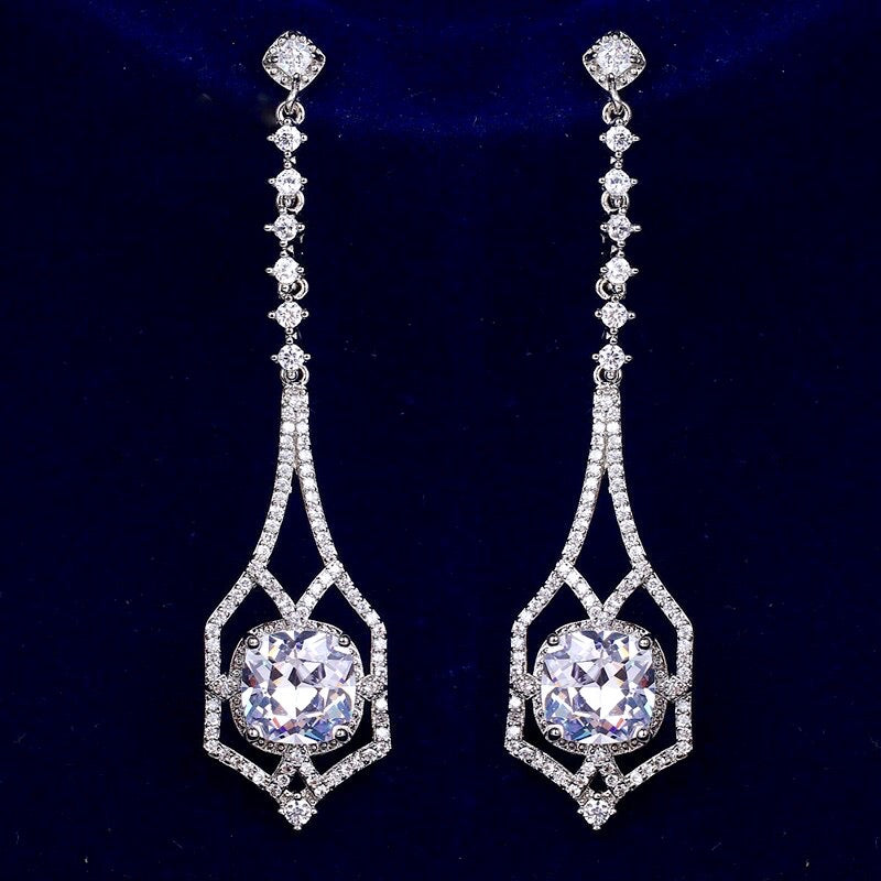 Wedding Jewelry - Silver Cubic Zirconia Bridal Earrings