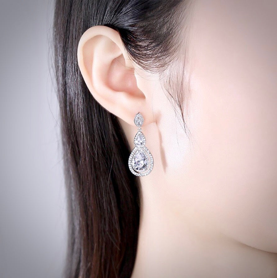 Wedding Jewelry - Cubic Zirconia Bridal Earrings - Available in Silver, Rose Gold and Yellow Gold