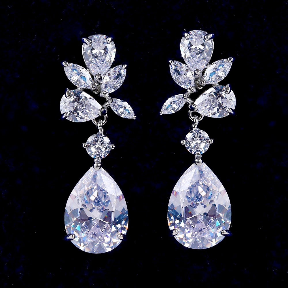 Wedding Jewelry - Cubic Zirconia Bridal Earrings - Available in Silver, Rose Gold and Yellow Gold