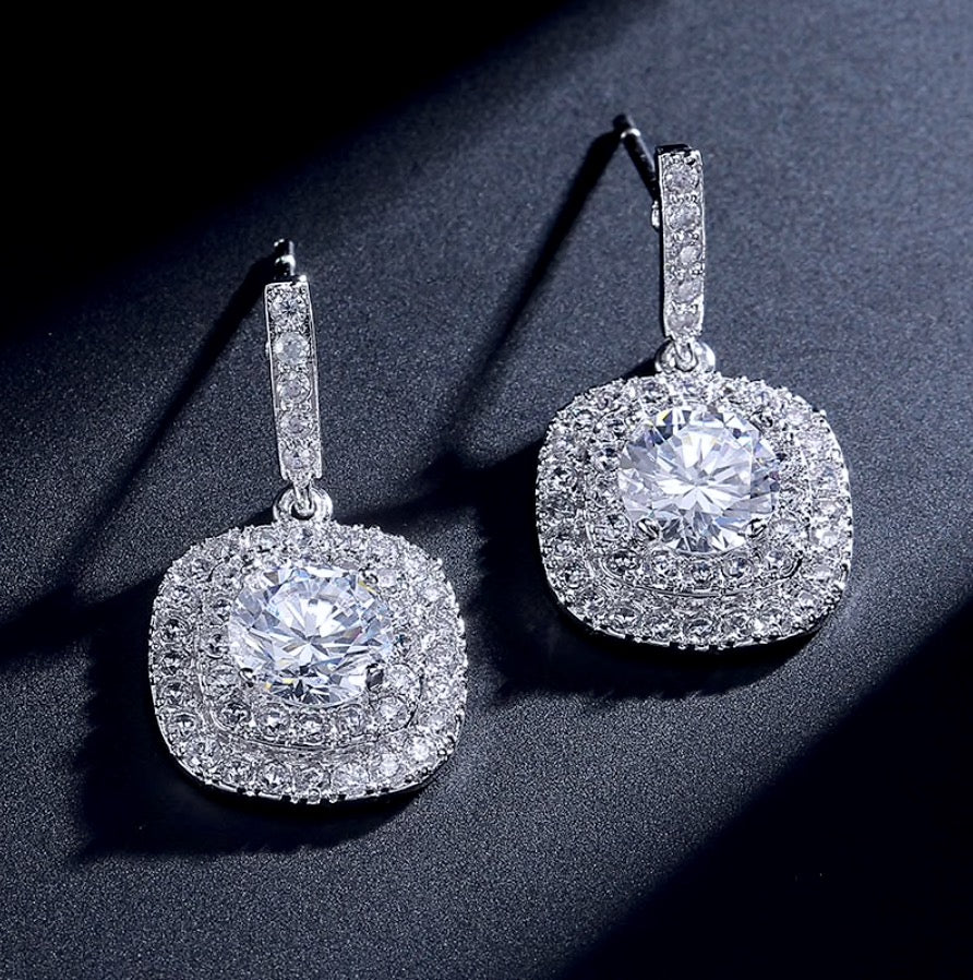 Wedding Jewelry - Silver Cubic Zirconia Bridal Three-Piece Jewelry Set