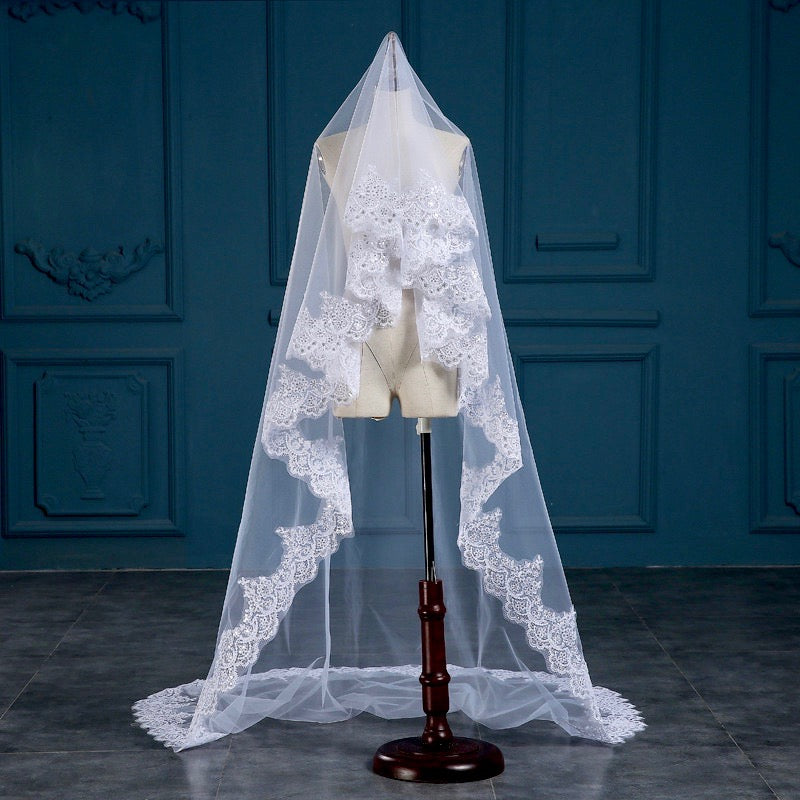 Wedding Veils - Lace Edge Cathedral Bridal Veil - Available in White and Ivory