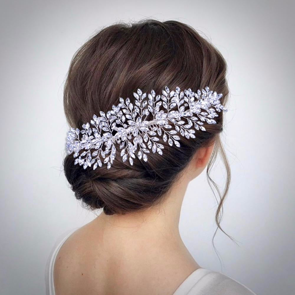 Feather & Austrian Crystal Bridal Veil Comb - Elegant Bridal Hair  Accessories