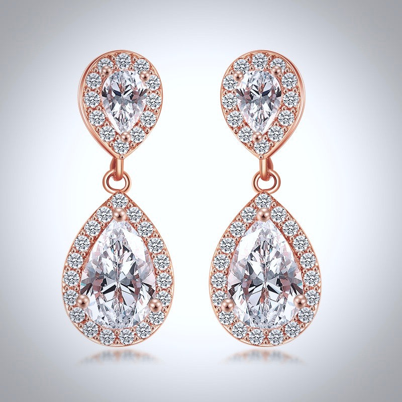 Wedding Jewelry - Cubic Zirconia Bridal Earrings - Available in Silver, Rose Gold and Yellow Gold