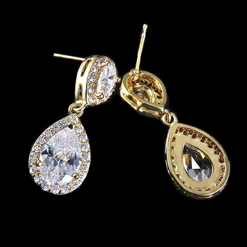 Wedding Jewelry - Cubic Zirconia Bridal Earrings - Available in Silver, Rose Gold and Yellow Gold