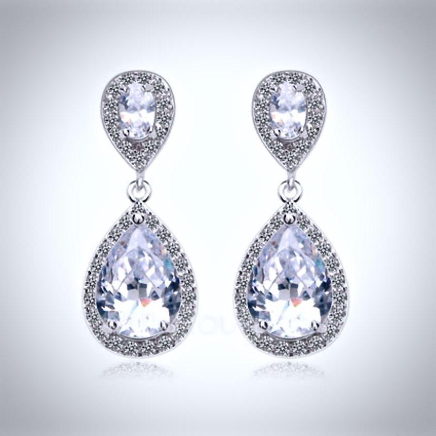 Wedding Jewelry - Cubic Zirconia Bridal Earrings - Available in Silver, Rose Gold and Yellow Gold