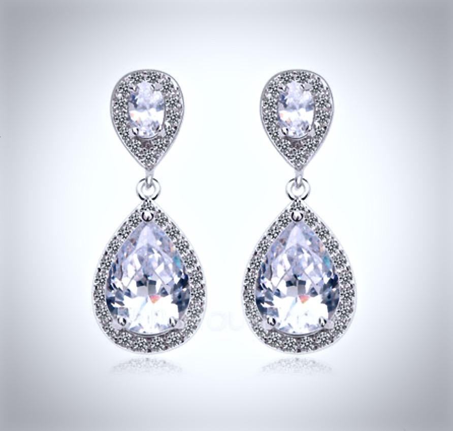 Wedding Jewelry - Cubic Zirconia Bridal Earrings - Available in Silver, Rose Gold and Yellow Gold