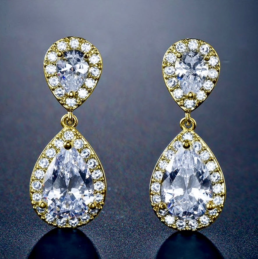 Wedding Jewelry - Cubic Zirconia Bridal Earrings - Available in Silver, Rose Gold and Yellow Gold