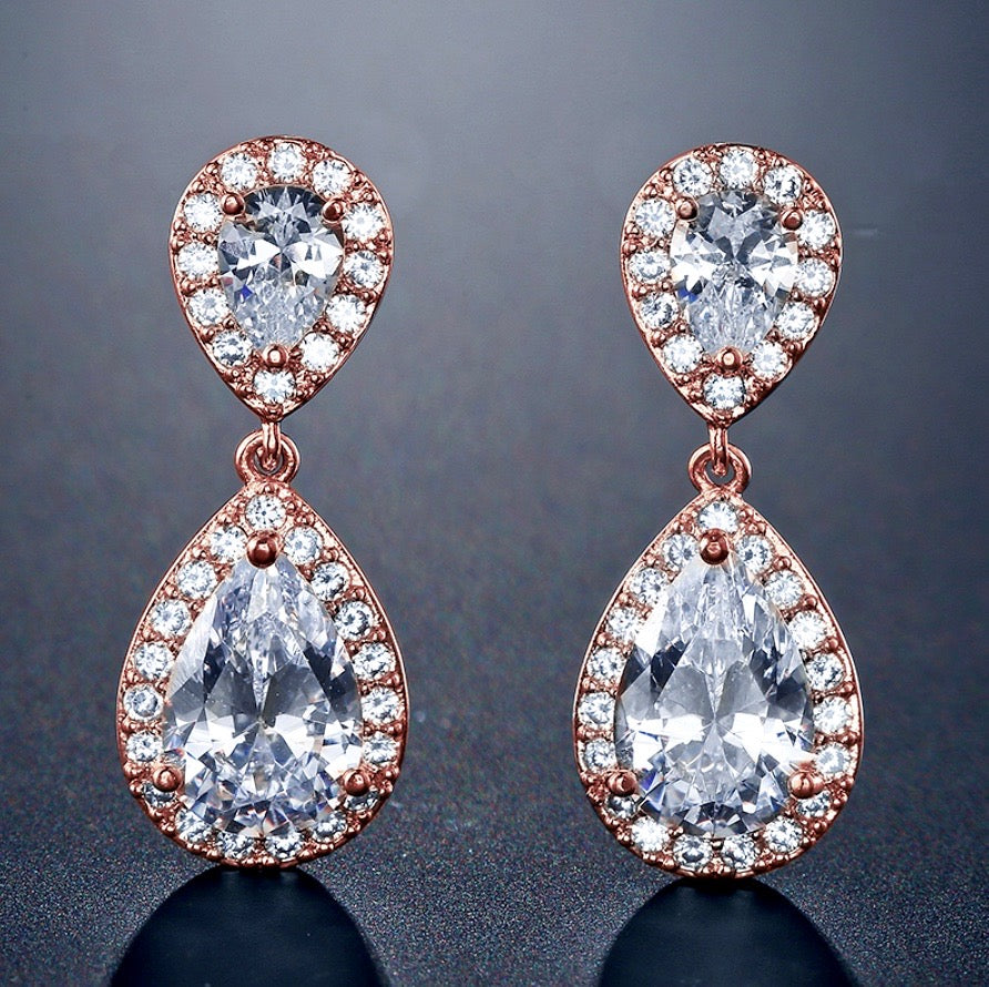 Wedding Jewelry - Cubic Zirconia Bridal Earrings - Available in Silver, Rose Gold and Yellow Gold