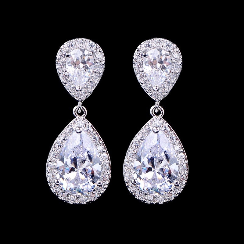 Wedding Jewelry - Cubic Zirconia Bridal Earrings - Available in Silver, Rose Gold and Yellow Gold