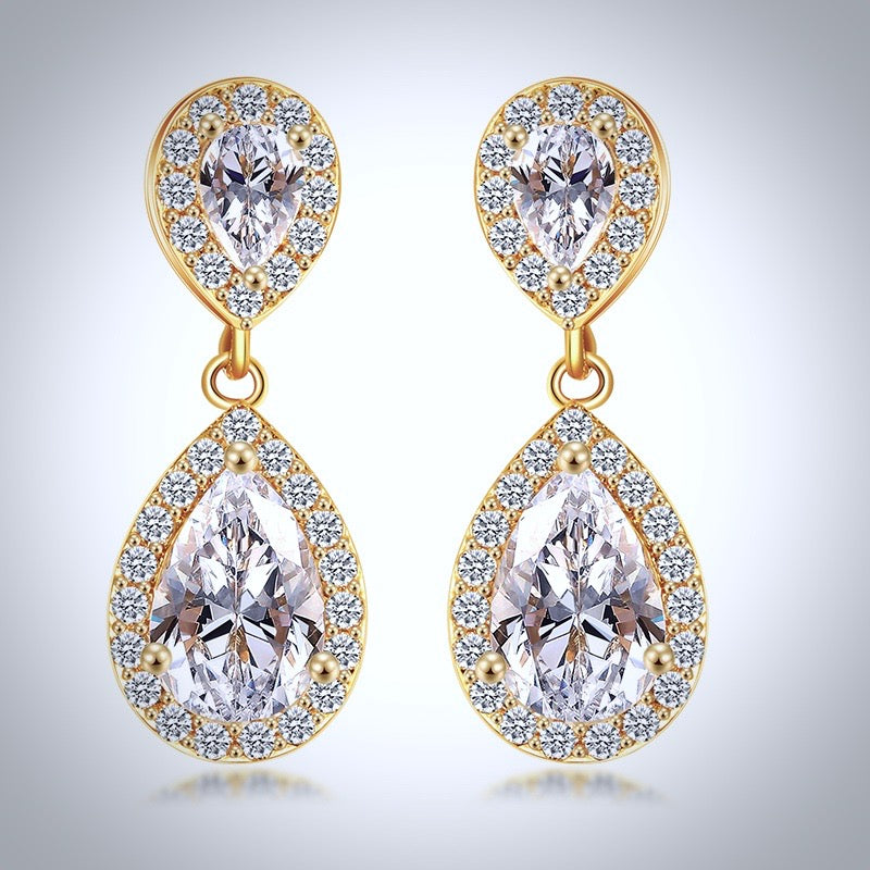 Wedding Jewelry - Cubic Zirconia Bridal Earrings - Available in Silver, Rose Gold and Yellow Gold