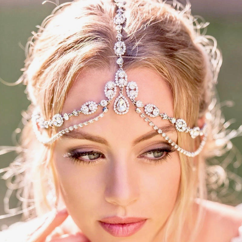 Adora by Simona Wedding Hair Accessories - Crystal Bridal Forehead Accessory - Available in Silver and Gold Gold