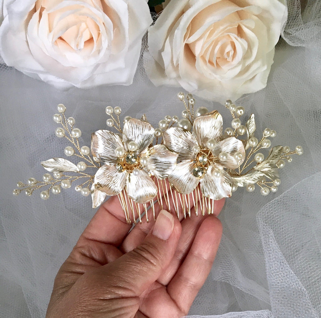 Wedding Hair Accessories - Pearl Bridal Hair Comb - Available in Gold and Silver