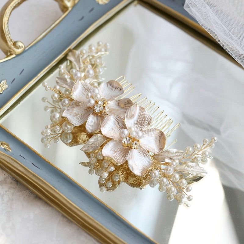 Wedding Hair Accessories - Pearl Bridal Hair Comb - Available in Gold and Silver