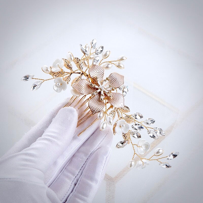 Wedding Hair Accessories - Gold Pearl Bridal Hair Comb
