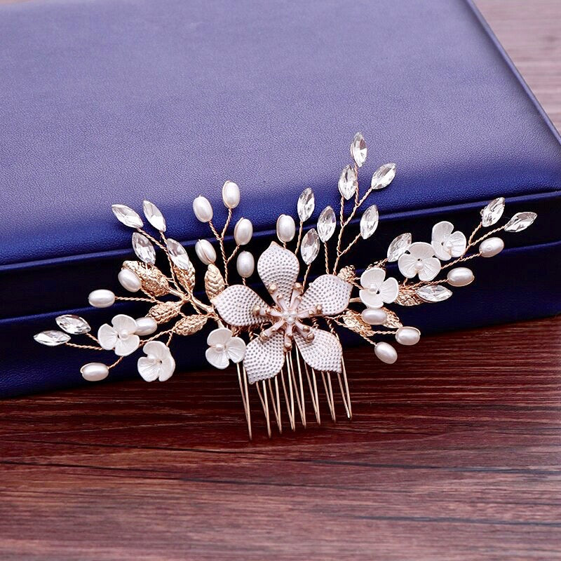 Wedding Hair Accessories - Gold Pearl Bridal Hair Comb