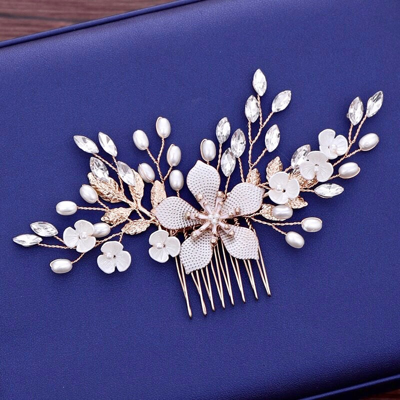 Wedding Hair Accessories - Gold Pearl Bridal Hair Comb