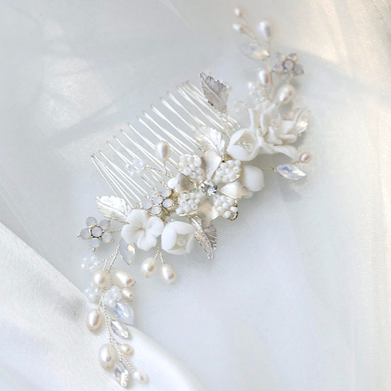 Wedding Hair Accessories -  Swarovski Pearl and Opal Bridal Hair Comb