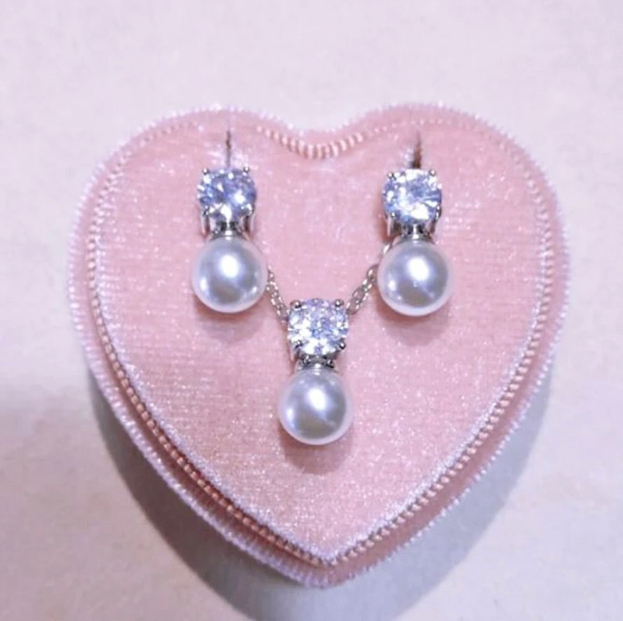 Wedding Pearl Jewelry - Pearl and Cubic Zirconia Jewelry Set - Available in Rose Gold and Silver