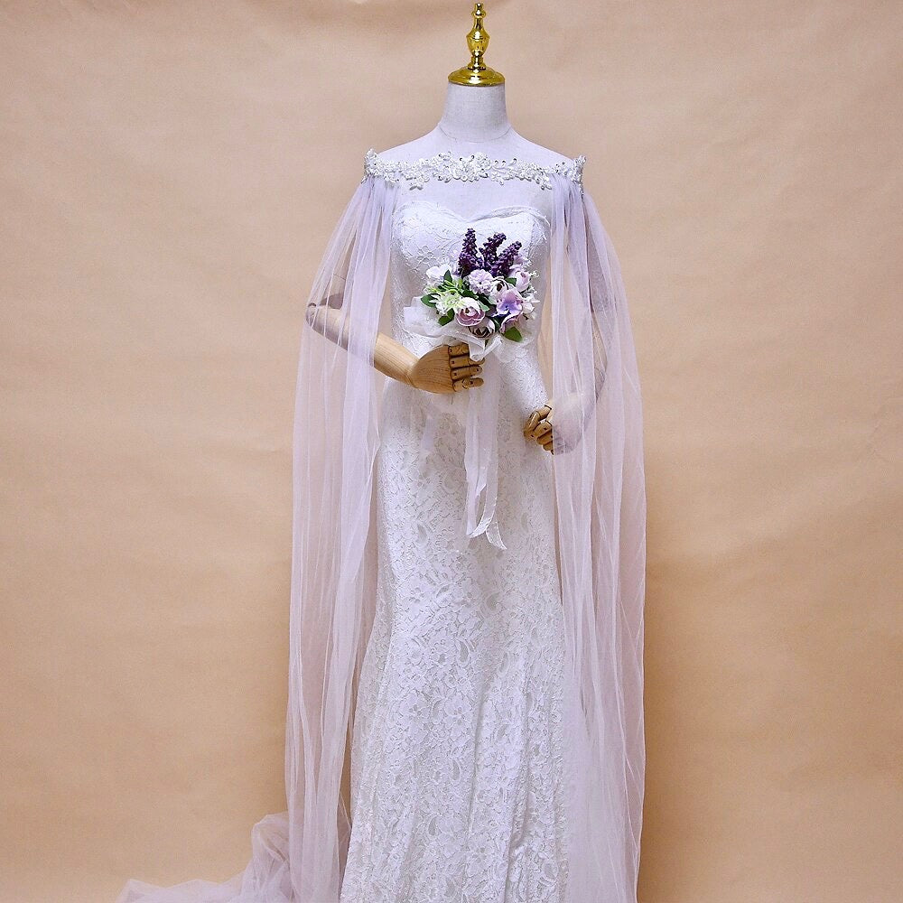 Wedding Veils - Bridal Pearl Cape Veil - Cathedral Length
