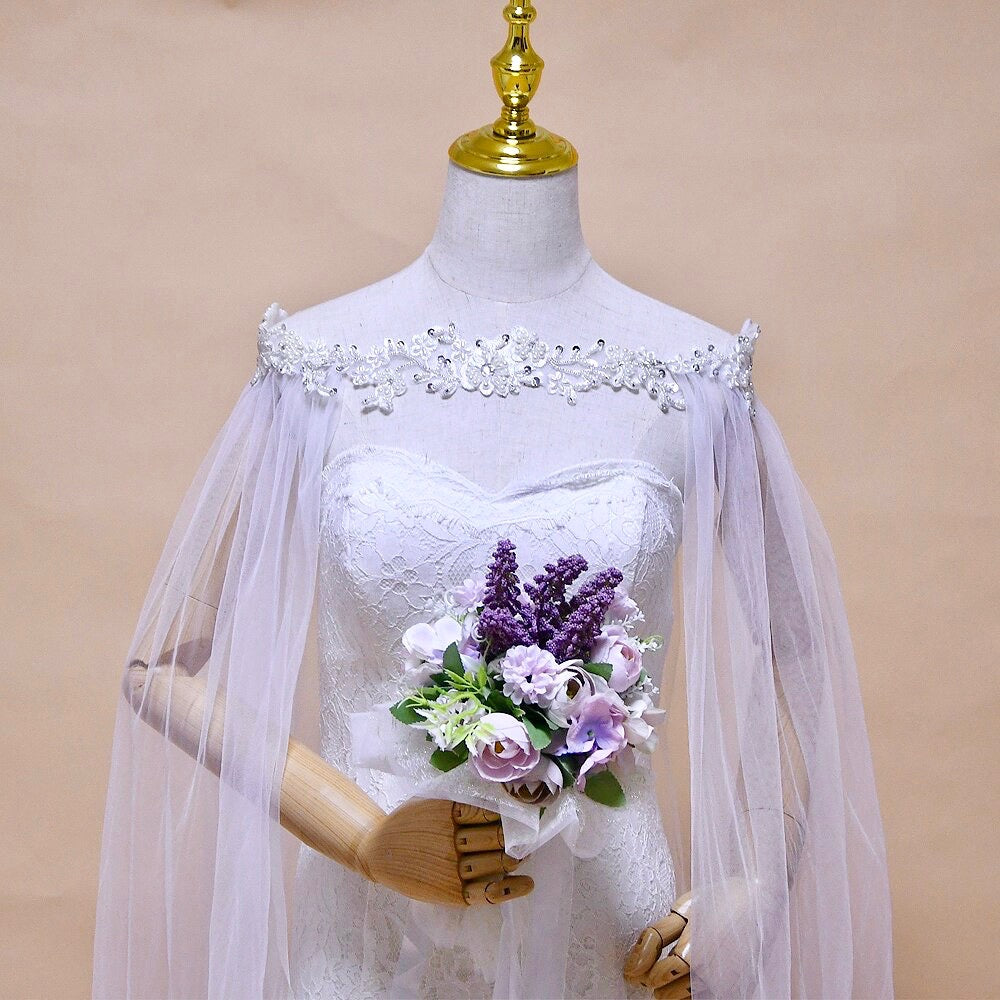 Wedding Veils - Bridal Pearl Cape Veil - Cathedral Length