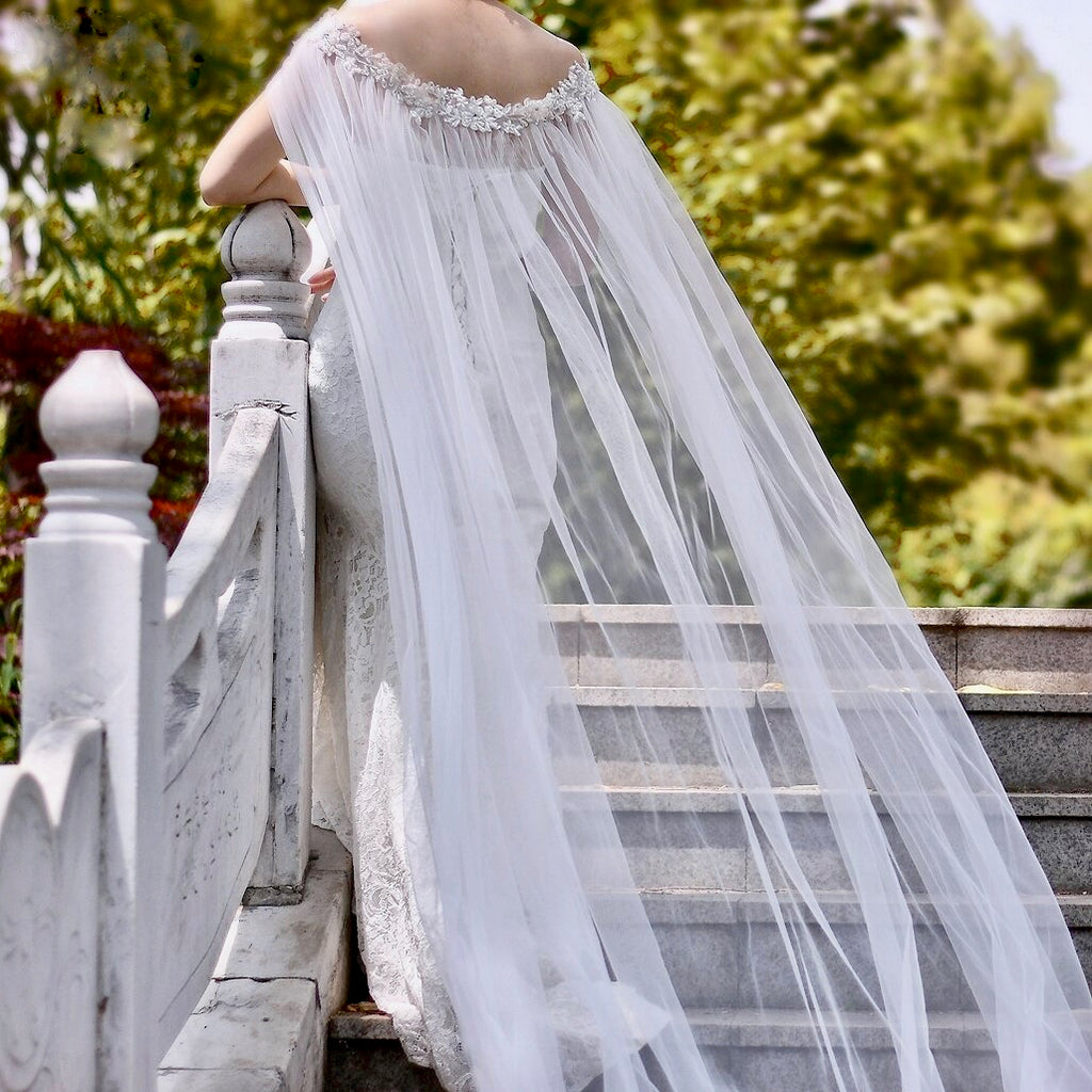 Wedding Veils - Bridal Pearl Cape Veil - Cathedral Length