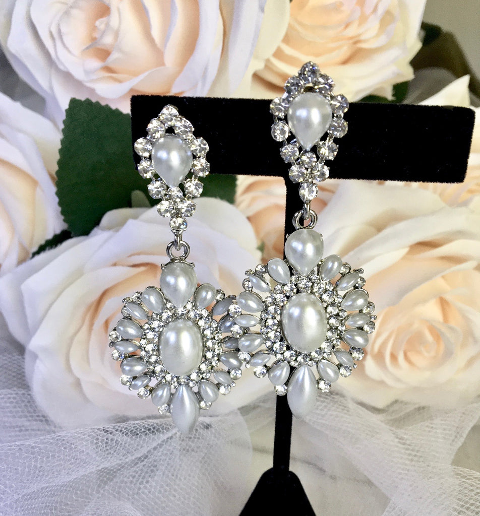 Wedding Jewelry - Pearl and Rhinestone Bridal Earrings