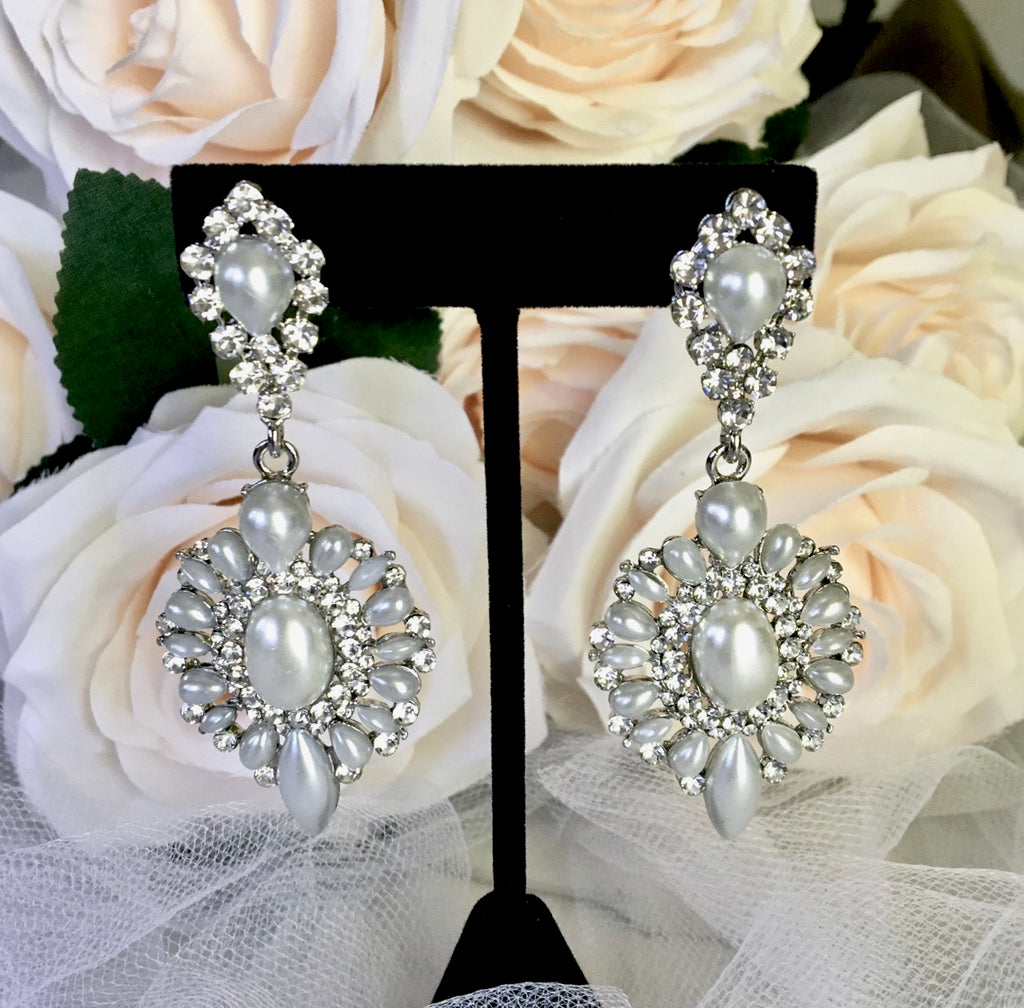 Wedding Jewelry - Pearl and Rhinestone Bridal Earrings