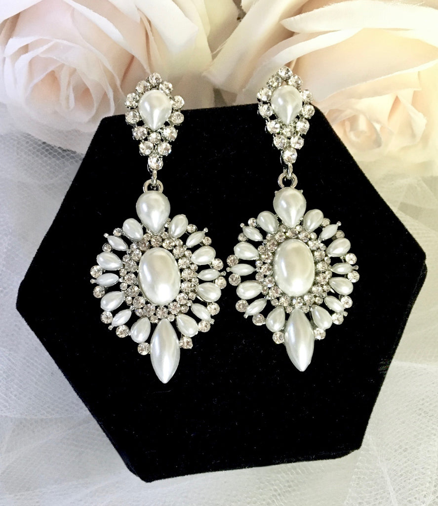 Wedding Jewelry - Pearl and Rhinestone Bridal Earrings