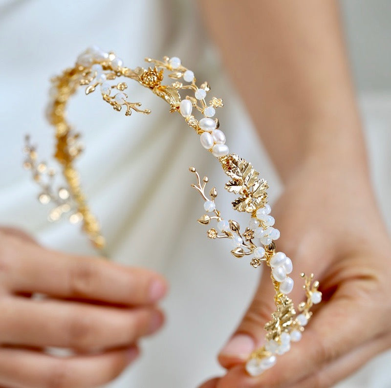 Wedding Hair Accessories - Swarovski Opal and Freshwater Pearl Bridal Headband