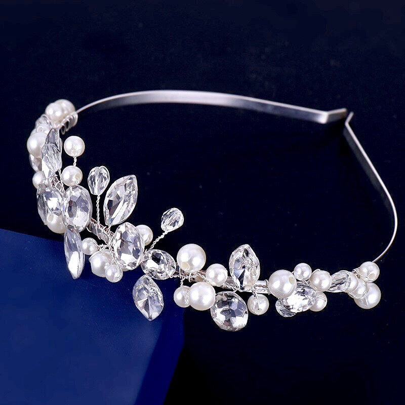 Wedding Hair Accessories - Silver Pearl and Crystal Bridal Headband