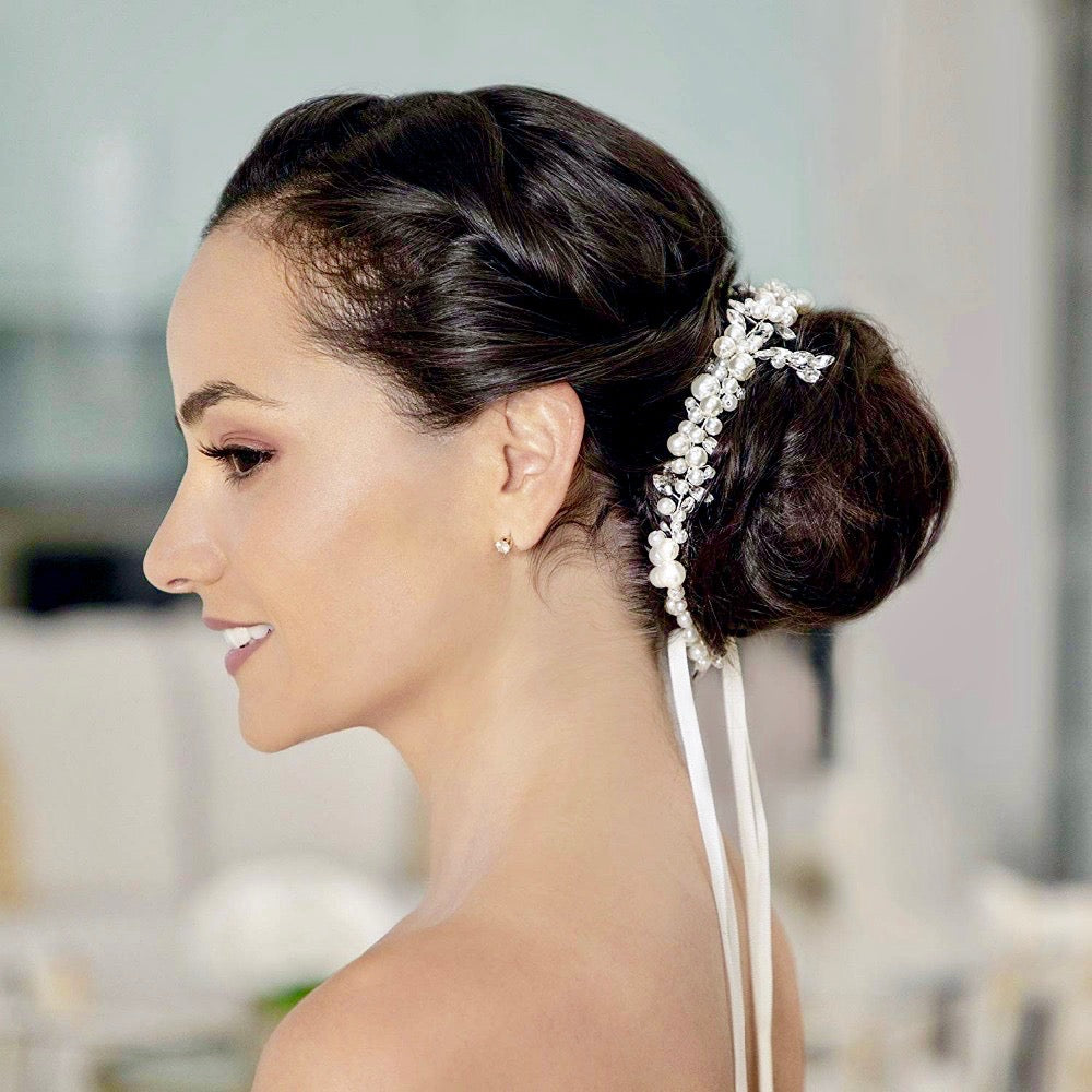 Wedding Hair Accessories - Silver Pearl and Crystal Bridal Headband/Vine