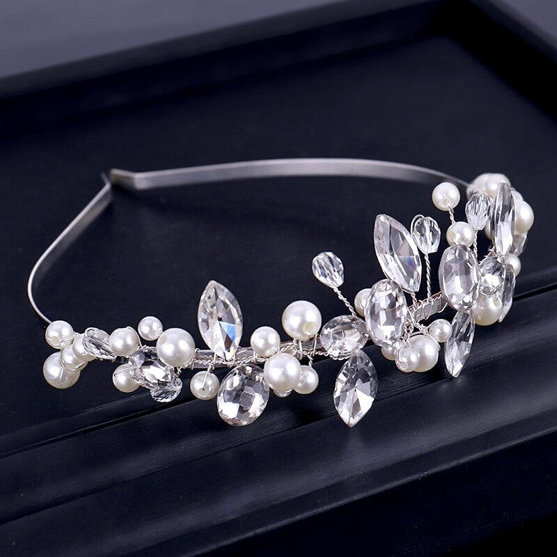 Wedding Hair Accessories - Silver Pearl and Crystal Bridal Headband