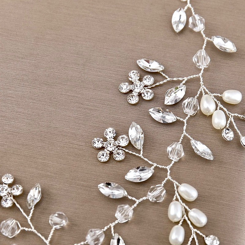 Wedding Hair Accessories - Silver Pearl and Crystal Bridal Headband / Hair Vine