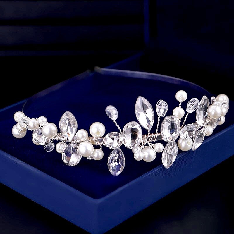 Wedding Hair Accessories - Silver Pearl and Crystal Bridal Headband