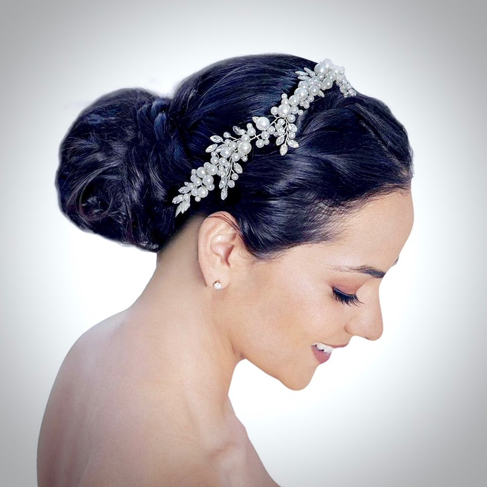 Wedding Hair Accessories - Silver Pearl and Crystal Bridal Headband/Vine