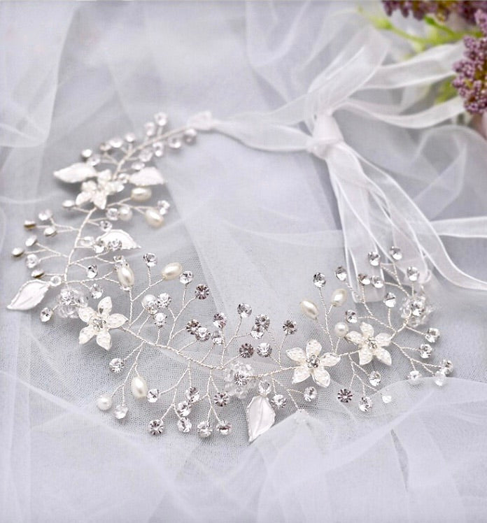 Wedding Hair Accessories - Pearl and Crystal Bridal Long Hair Vine - Available in Silver, Rose Gold and Yellow Gold
