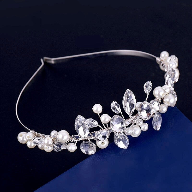 Wedding Hair Accessories - Silver Pearl and Crystal Bridal Headband