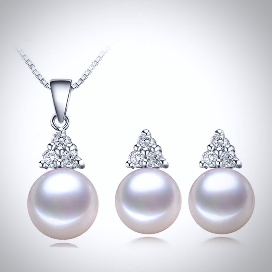 Wedding Pearl Jewelry - Sterling Silver and Natural Pearl Bridal Jewelry Set
