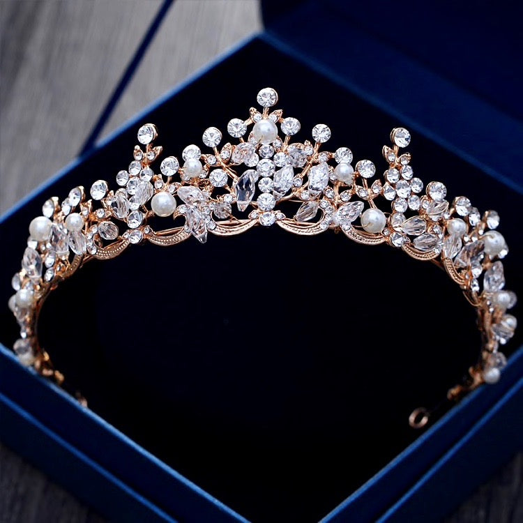 Wedding Hair Accessories - Bridal Pearl and Crystal Tiara - Available in Silver, Rose Gold and Yellow Gold