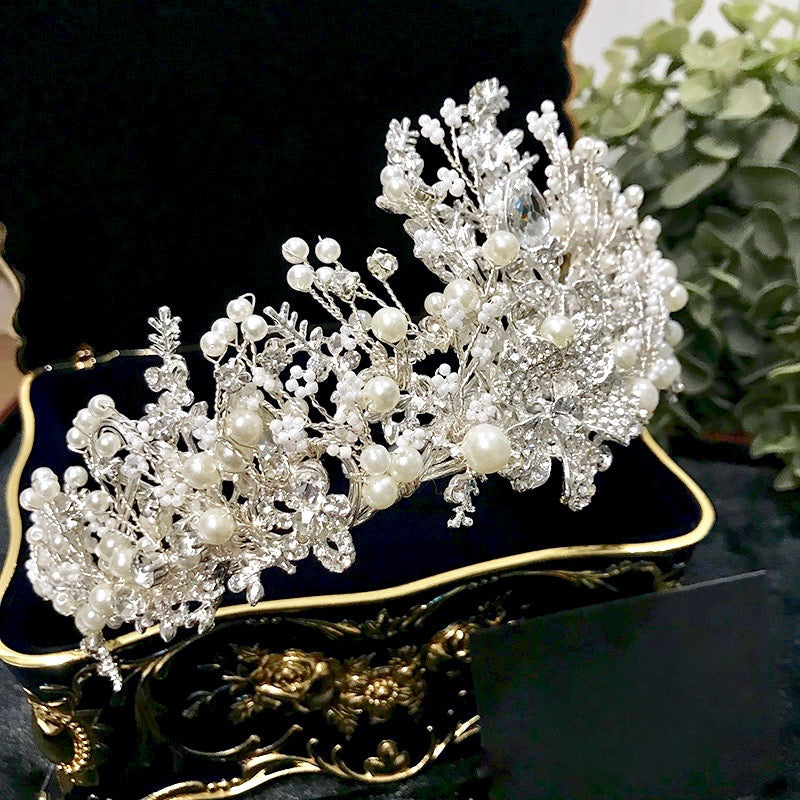 Wedding Hair Accessories -  Pearl and Crystal Bridal Tiara - Available in Yellow Gold and Silver