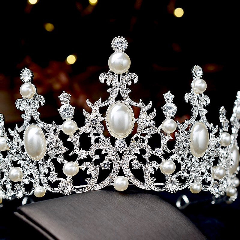 Wedding Hair Accessories - French Glamour Pearl Bridal Tiara - Available in Silver and Rose Gold