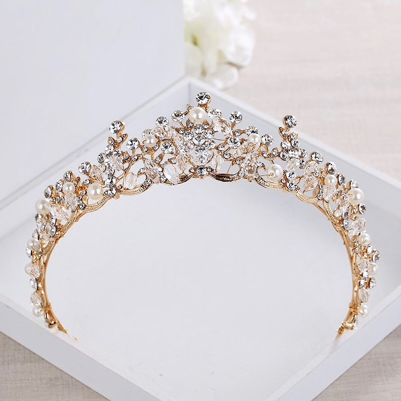 Wedding Hair Accessories - Bridal Pearl and Crystal Tiara - Available in Silver, Rose Gold and Yellow Gold