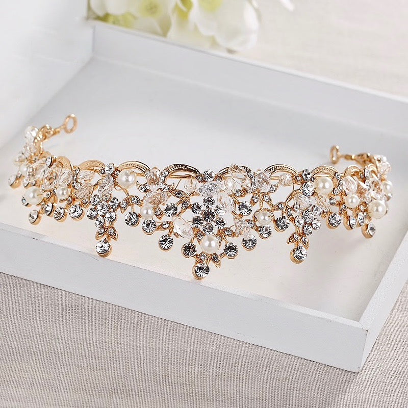 Wedding Hair Accessories - Bridal Pearl and Crystal Tiara - Available in Silver, Rose Gold and Yellow Gold