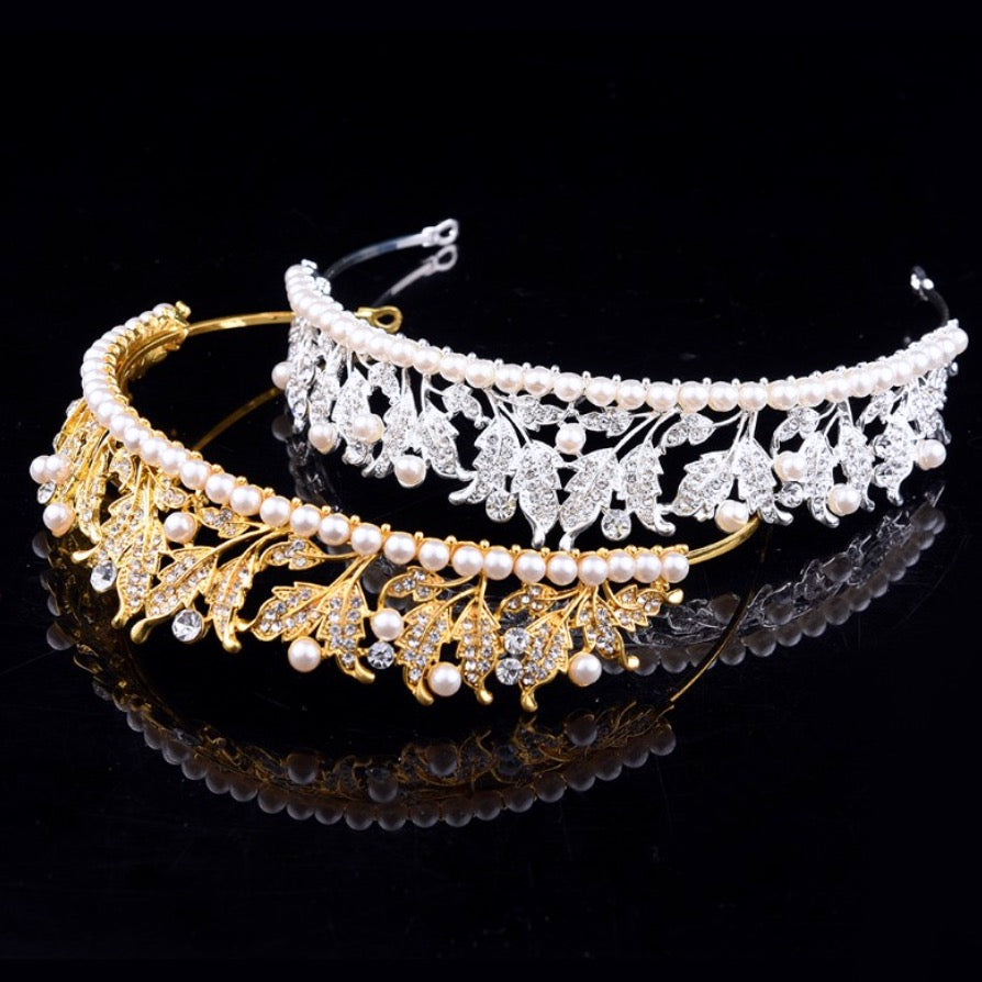 Wedding Hair Accessories - Pearl and Cubic Zirconia Bridal Tiara - Available in Silver and Yellow Gold