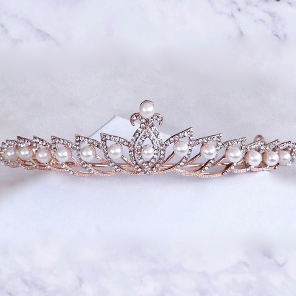 Wedding Hair Accessories - Pearl and Cubic Zirconia Bridal Tiara - Available in Silver and Rose Gold