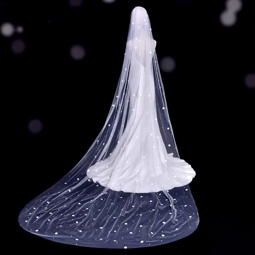Wedding Veils - Pearl and 3D Flowers Bridal Veil - Cathedral Length