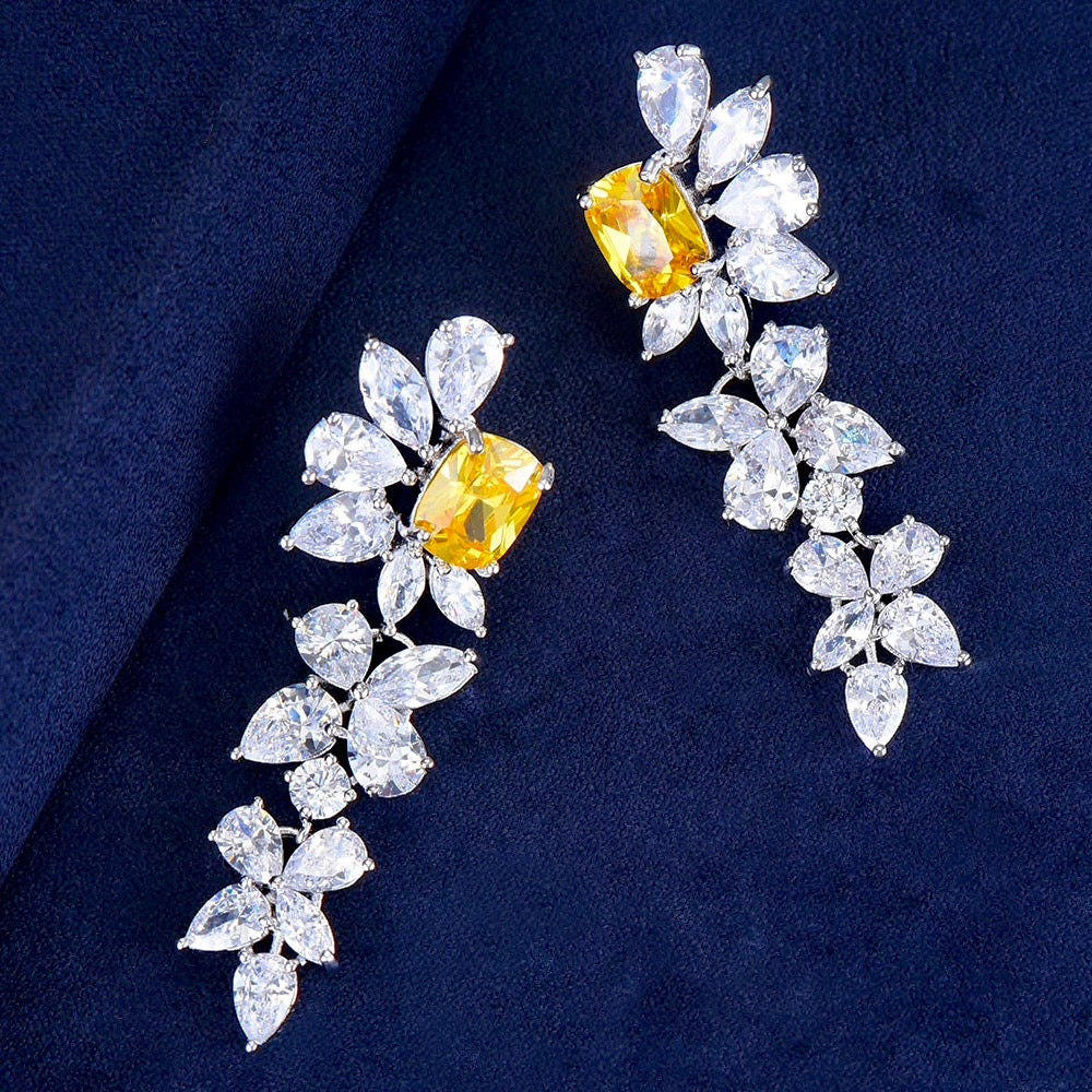 Wedding Jewelry - Silver Cubic Zirconia Bridal Earrings